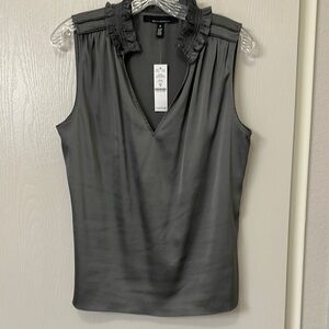 White House Black Market Gray Ruffled Sleeveless Blouse